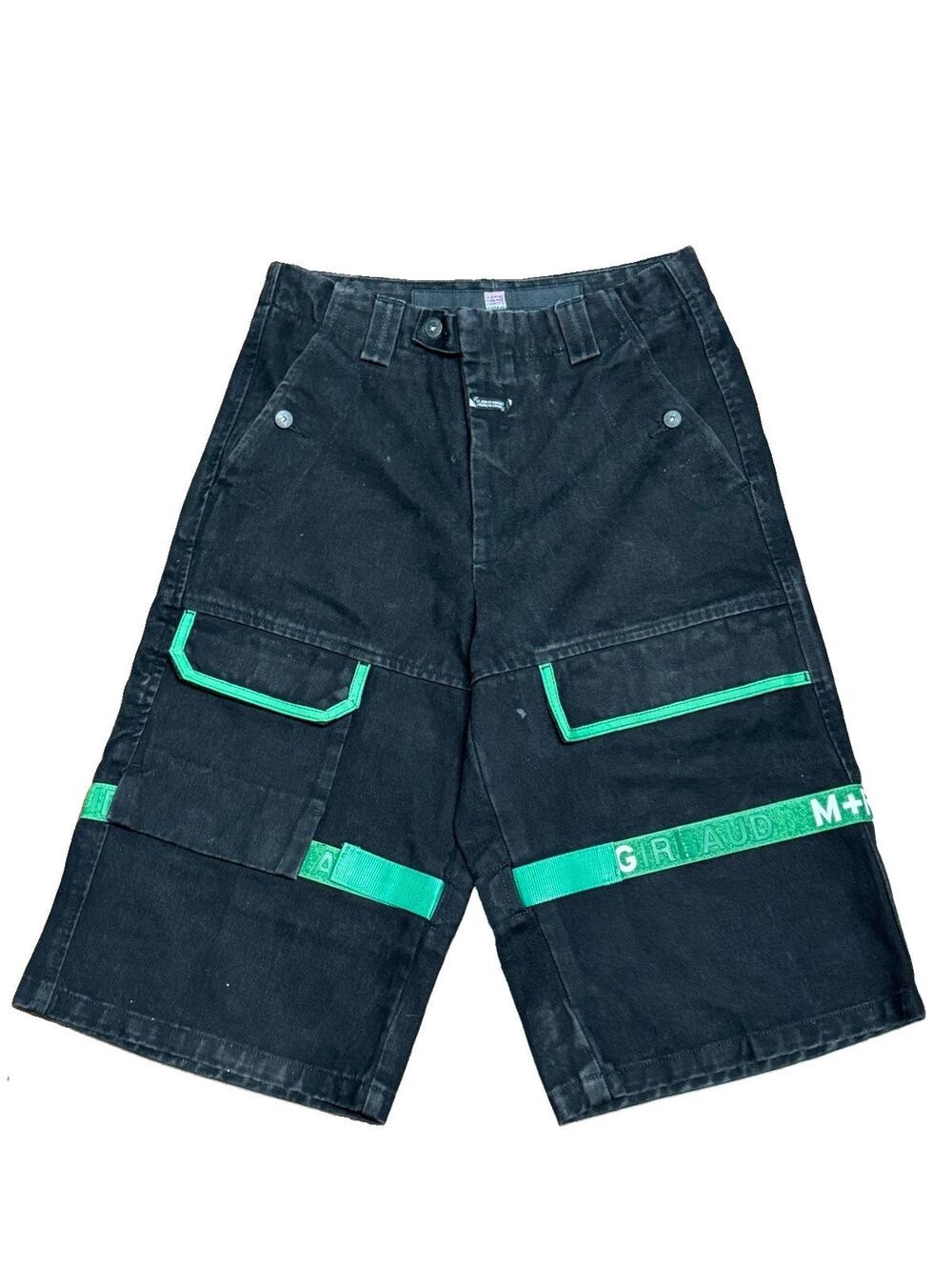 Marithe Francois Girbaud M+FG Shuttle Cargo Shorts Black Green Mens 30 Y2K VTG